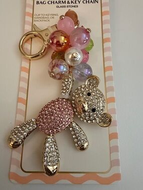 Piper Pink and Gold Crystal Teddy Bear Key Charm